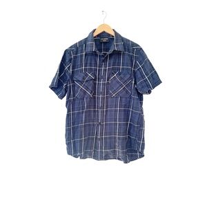 Harley-Davidson Navy White Plaid Short‎ Sleeve Button Down Twill Fabric Shirt